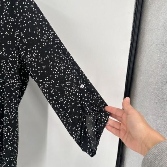 Daniel Rainn Koda Split Neck Rain Drop Polka Dot Blouse Black & White Size Small - Picture 6 of 16